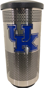 Flat Top Recycling Receptacle. 35 gal. University of Kentucky Custom Logo Stainless Steel Shiny Finish