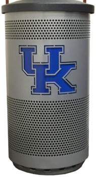 Flat Top Recycling Receptacle. 35 gal. University of Kentucky Custom Logo Stainless Steel Matte Finish