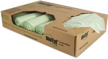 Heritage Biotuf® Compostable Can Liners. .90 mil. 60 gal. 38 X 58 in. Green. 5 rolls, 20 bags/roll, 100 bags/case.