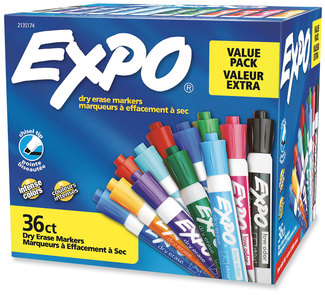 EXPO® Low Odor Dry Erase Vibrant Color Markers Broad Chisel Tip, Assorted Colors, 36/Pack