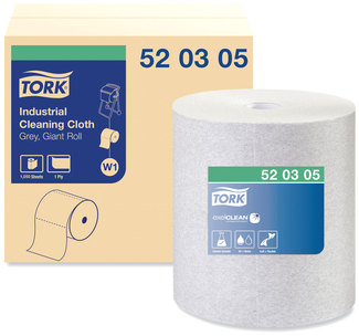 Tork® Industrial Cleaning Cloths 1-Ply, 12.6 x 13.3, Gray, 1,050 Wipes/Roll