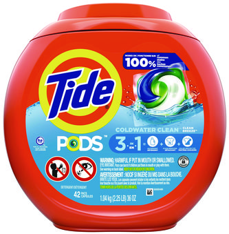 Tide® PODS™ Laundry Detergent Clean Breeze, 36 oz Tub, 42 Pacs/Tub, 4 Tubs/Carton