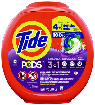 Tide® PODS™ Laundry Detergent Spring Meadow, 66 oz Tub, 76 Pacs/Tub, 4 Tubs/Carton