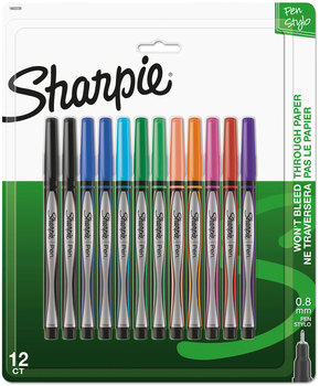 Sharpie® Water Resistant Ink Pen Water-Resistant Porous Point Stick, Fine 0.4 mm, Assorted and Barrel Colors, Dozen