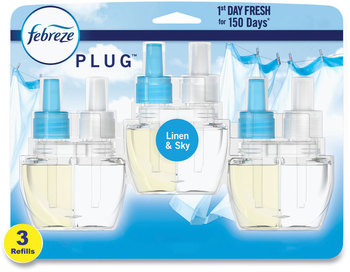 Febreze® PLUG™ Air Freshener Refills. 2.63 oz. Linen and Sky scent. 3 refills/pack, 3 packs/carton.