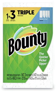 Bounty® Select-a-Size Kitchen Roll Paper Towels 2-Ply, White, 5.9 x 11, 147 Sheets/Roll, 12 Rolls/Carton