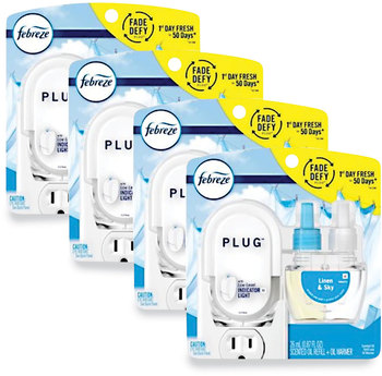 Febreze® PLUG™ Air Freshener Warmer Starter Kit Start 6.54 x 2.99 5.98, Clear/White, 4/Carton