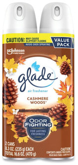Glade® Air Freshener Room Spray. 8.3 oz. Cashmere Woods scent. 2 cans/pack, 3 packs/carton.