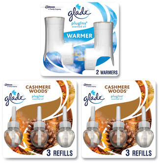 Glade® Plugin Scented Oil Cashmere Woods, 0.67 oz, 2 Warmers and 6 Refills/Pack
