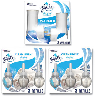 Glade® Plugin Scented Oil Clean Linen, 0.67 oz, 2 Warmers and 6 Refills/Pack