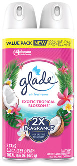 Glade® Air Freshener Room Spray. 8.3 oz. Tropical Blossoms scent. 2 cans/pack, 3 packs/carton.