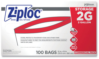 Ziploc® Double Zipper Storage Bags 2 gal, 1.75 mil, 15" x 13", Clear, 100/Carton