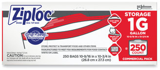 Ziploc® Double Zipper Storage Bags 1 gal, 1.75 mil, 10.56" x 10.75", Clear, 250/Box