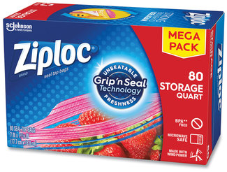 Ziploc® Seal Top Bags 1 qt, 7.44" x 7", Clear, 80/Box