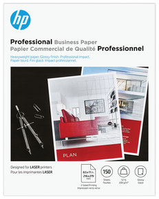 HP Professional Business Paper 52 lb Bond Weight, 8.5 x 11, Glossy White, 150/Pack