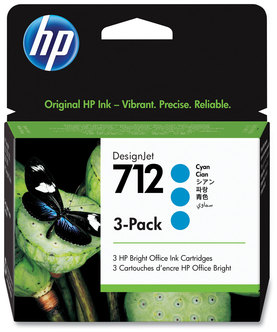 HP 712 DesignJet Ink Cartridges (3ED77A) 3-Pack Cyan Original Cartridge