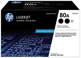 HP CF280A, CF280AD1, CF280X, CF280XC, CF280XD, CF280XK Toner 80A, (CF280A-D) 2-Pack Black Original LaserJet Cartridges