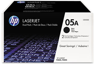 HP CE505A-CE505L Toner 05A, (CE505D) 2-Pack Black Original LaserJet Cartridges