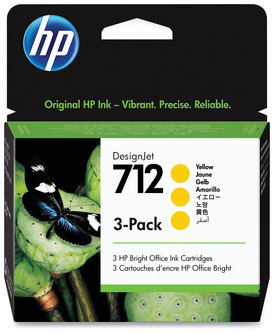 HP 712 DesignJet Ink Cartridges (3ED79A) 3-Pack Yellow Original