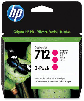 HP 712 DesignJet Ink Cartridges (3ED78A) 3-Pack Magenta Original