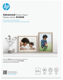 HP Advanced Photo Paper 10.5 mil, 8 x 10, Glossy White, 25/Pack