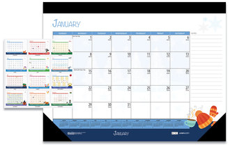 House of Doolittle™ 100% Recycled Seasonal Desk Pad Calendar Illustrated Seasons Artwork, 22 x 17, Black Binding/Corners,12-Month (Jan to Dec): 2024