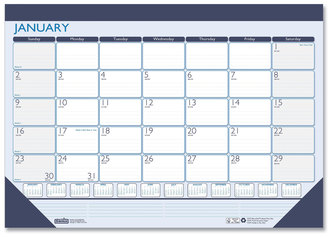 House of Doolittle™ 100% Recycled Contempo Desk Pad Calendar 22 x 17, White/Blue Sheets, Blue Binding, Corners, 12-Month (Jan to Dec): 2024