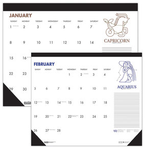 House of Doolittle™ 100% Recycled Zodiac Desk Pad Calendar Artwork, 17 x 22, White Sheets, Black Binding/Corners, 12-Month (Jan-Dec) 2024