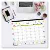 A Picture of product BLS-105496 Blue Sky® Teacher Dots Academic Year Desk Pad 22 x 17, Black Binding, Clear Corners, 12-Month (July to June): 2024 2025