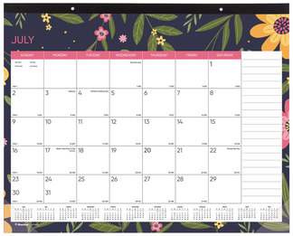 Blueline® Academic 18-Month Desk Pad Calendar 22 x 17, White/Multicolor Sheets, Black Headband, (July to Dec): 2024 2025