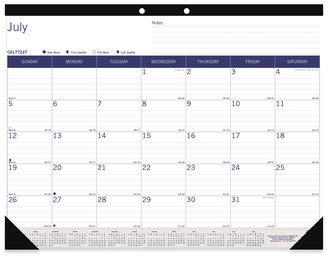 Blueline® DuraGlobe™ Academic 13-Month Desk Pad Calendar 22 x 17, White/Blue/Gray Sheets, Black Headband, (July to July): 2024 2025