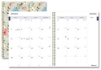 Blueline® Monthly 14-Month Planner Spring Floral Watercolor Artwork, 11 x 8.5, Multicolor Cover, (Dec to Jan): 2023 2025