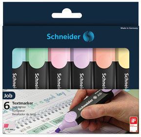 Schneider® Job Pastel Highlighters Chisel Tip (1mm/5mm), Assorted Ink Colors, Black/Assorted Barrel 6/Pack