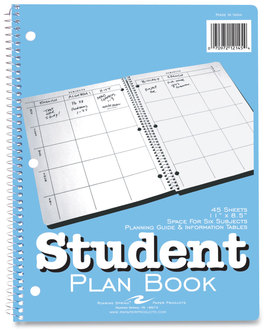 Roaring Spring® Student Plan Book 40-Weeks: Six-Subject Day, Blue/White Cover, (100) 11 x 8.5 Sheets