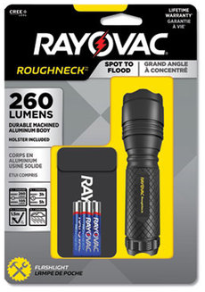 Rayovac® LED Aluminum Flashlight with 3 AAA Batteries. Black.