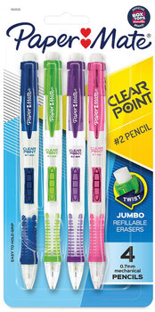 Paper Mate® Clear Point® Mechanical Pencil 0.7 mm, HB (#2), Black Lead, Assorted Barrel Colors, 4/Pack