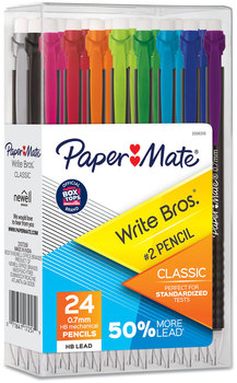 Paper Mate® Write Bros® Mechanical Pencil 0.7 mm, HB (#2), Black Lead, Barrel with Assorted Clip Colors, 24/Box