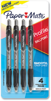 Paper Mate® Profile™ Retractable Ballpoint Pen Medium 1 mm, Black Ink, Translucent Barrel, 4/Pack