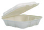 A Picture of product DCC-HC8FBR1 Dart® Compostable Fiber Hinged Trays. 8.03 X 8.38 X 1.93 in. Ivory. 100 trays/sleeve, 2 sleeves/carton.