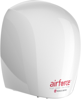 World Dryer Airforce® Hand Dryer. 120V/1100W. 10.7 X 8.9 X 6.5 in. White Aluminum.