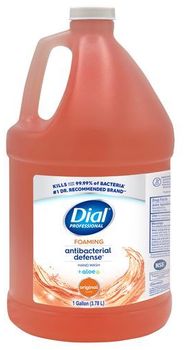 Dial Pro Antibacterial Defense Original Foaming Hand Wash Plus Aloe. 1 gal. Peach. Original scent. 4 bottles.