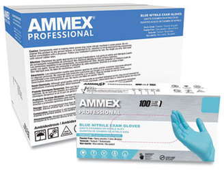 AMMEX® Professional Powder-Free Nitrile Exam Gloves. 3 mil. Medium. Light Blue. 100 gloves/box, 10 boxes/carton.