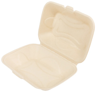 AmerCareRoyal Hoagie Compostable Molded Fiber Hinged Lid Containers. 9 X 6 in. Natural. 250/case.