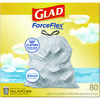 A Picture of product CLO-78899 Glad® ForceFlex™ Kitchen Drawstring Trash Bags. 13 gal. 24 X 27.38 in. White. Fresh Clean scent. 80 bags/box.