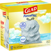 A Picture of product CLO-78899 Glad® ForceFlex™ Kitchen Drawstring Trash Bags. 13 gal. 24 X 27.38 in. White. Fresh Clean scent. 80 bags/box.