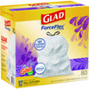 A Picture of product CLO-78902 Glad® ForceFlex™ Kitchen Drawstring Trash Bags. 13 gal. 24 X 27.38 in. White. Lavender Breeze scent. 80 bags/box.