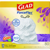 A Picture of product CLO-78902 Glad® ForceFlex™ Kitchen Drawstring Trash Bags. 13 gal. 24 X 27.38 in. White. Lavender Breeze scent. 80 bags/box.