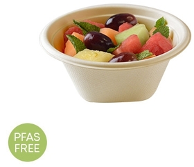 Conserveware Round Bagasse Bowls with Square Bottom. 16 oz. 5.5 in. 75 bowls/bag, 4 bags/case.