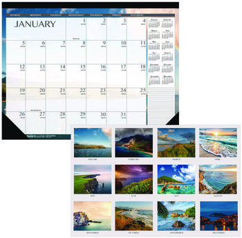 House of Doolittle™ 100% Recycled Earthscapes™ Seascapes Desk Pad Calendar Photography, 22 x 17, Black Binding/Corners,12-Month (Jan to Dec): 2025