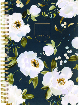 Cambridge® Leah Bisch Weekly/Monthly Floral Planner Artwork, 8.5" x 6.38", Blue/White/Gold Cover, 12-Month (Jan to Dec): 2025